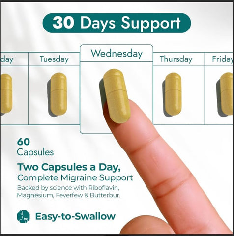 Image of Nature's Nectar Migraine Prevention Feverfew Capsules – PA Free Butterbur Root, Riboflavin 400 mg, Magnesium & Feverfew – Natural Headache Relief & Migraine Supplement – 60 Capsules