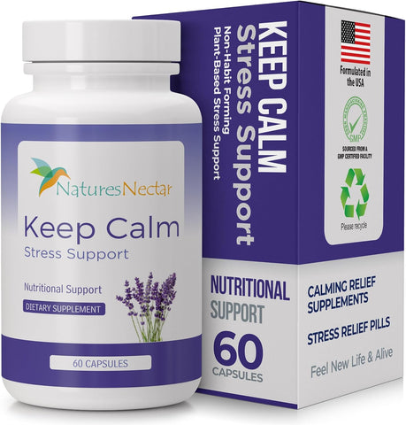 Image of Nature's Nectar Anxiety and Stress Relief Supplements – Keep Calm Capsules with Ashwagandha, GABA, Magnesium & 5-HTP – Nervousness & Irritability Mood Supports Relaxation Lemon Balm 60 Filled Capsules