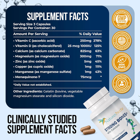 Image of Nature's Nectar Bone & Joint Supplements for Men & Women – Supports Bone Health, Strength & Growth with Calcium, Vitamin D, Magnesium & Strontium – Bone Builder Formula for Maximum Absorption –90 Caps