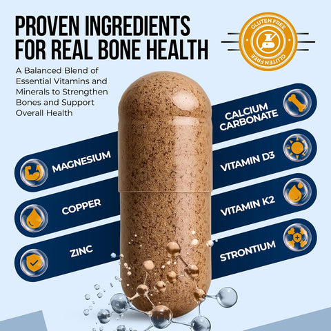 Image of Nature's Nectar Bone & Joint Supplements for Men & Women – Supports Bone Health, Strength & Growth with Calcium, Vitamin D, Magnesium & Strontium – Bone Builder Formula for Maximum Absorption –90 Caps