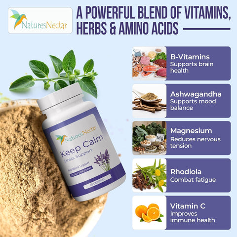 Image of Nature's Nectar Anxiety and Stress Relief Supplements – Keep Calm Capsules with Ashwagandha, GABA, Magnesium & 5-HTP – Nervousness & Irritability Mood Supports Relaxation Lemon Balm 60 Filled Capsules