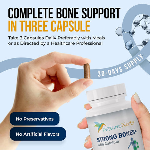 Image of Nature's Nectar Bone & Joint Supplements for Men & Women – Supports Bone Health, Strength & Growth with Calcium, Vitamin D, Magnesium & Strontium – Bone Builder Formula for Maximum Absorption –90 Caps