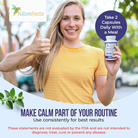 Image of Nature's Nectar Anxiety and Stress Relief Supplements – Keep Calm Capsules with Ashwagandha, GABA, Magnesium & 5-HTP – Nervousness & Irritability Mood Supports Relaxation Lemon Balm 60 Filled Capsules