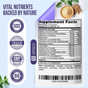 Nature's Nectar Anxiety and Stress Relief Supplements – Keep Calm Capsules with Ashwagandha, GABA, Magnesium & 5-HTP – Nervousness & Irritability Mood Supports Relaxation Lemon Balm 60 Filled Capsules