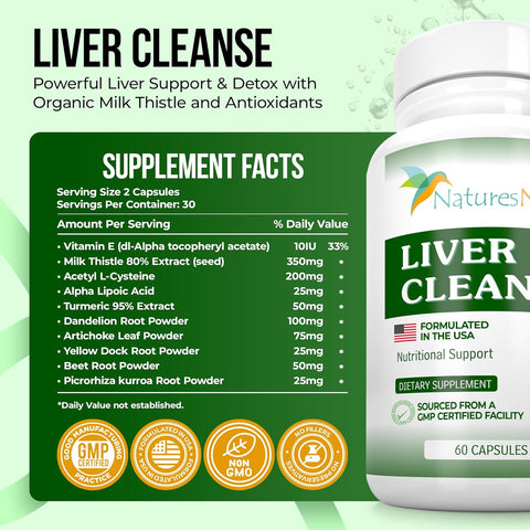 Image of Nature's Nectar Liver Cleanse Detox & Repair – Active Liver Support Supplement with Milk Thistle Liver Detox – Helps Repair & Protect Liver, Aids Fatty Liver & Gallbladder Health – 60 Capsules