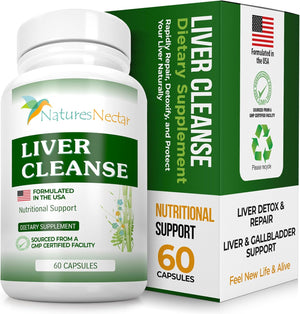 Nature's Nectar Liver Cleanse Detox & Repair – Active Liver Support Supplement with Milk Thistle Liver Detox – Helps Repair & Protect Liver, Aids Fatty Liver & Gallbladder Health – 60 Capsules