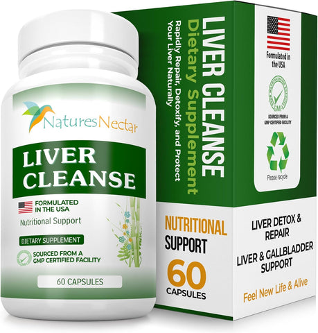 Image of Nature's Nectar Liver Cleanse Detox & Repair – Active Liver Support Supplement with Milk Thistle Liver Detox – Helps Repair & Protect Liver, Aids Fatty Liver & Gallbladder Health – 60 Capsules