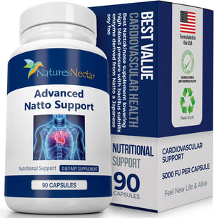 Nature's Nectar Organic Nattokinase supplement 250mg – Double Strength Nattokinase 5000 fu Natural Blood Thinner Supports Cardiovascular & Blood Circulation Health – Non GMO & Gluten Free, 90 Capsules