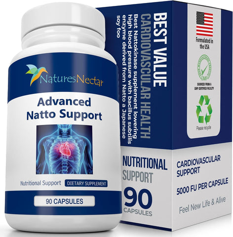 Image of Nature's Nectar Organic Nattokinase supplement 250mg – Double Strength Nattokinase 5000 fu Natural Blood Thinner Supports Cardiovascular & Blood Circulation Health – Non GMO & Gluten Free, 90 Capsules